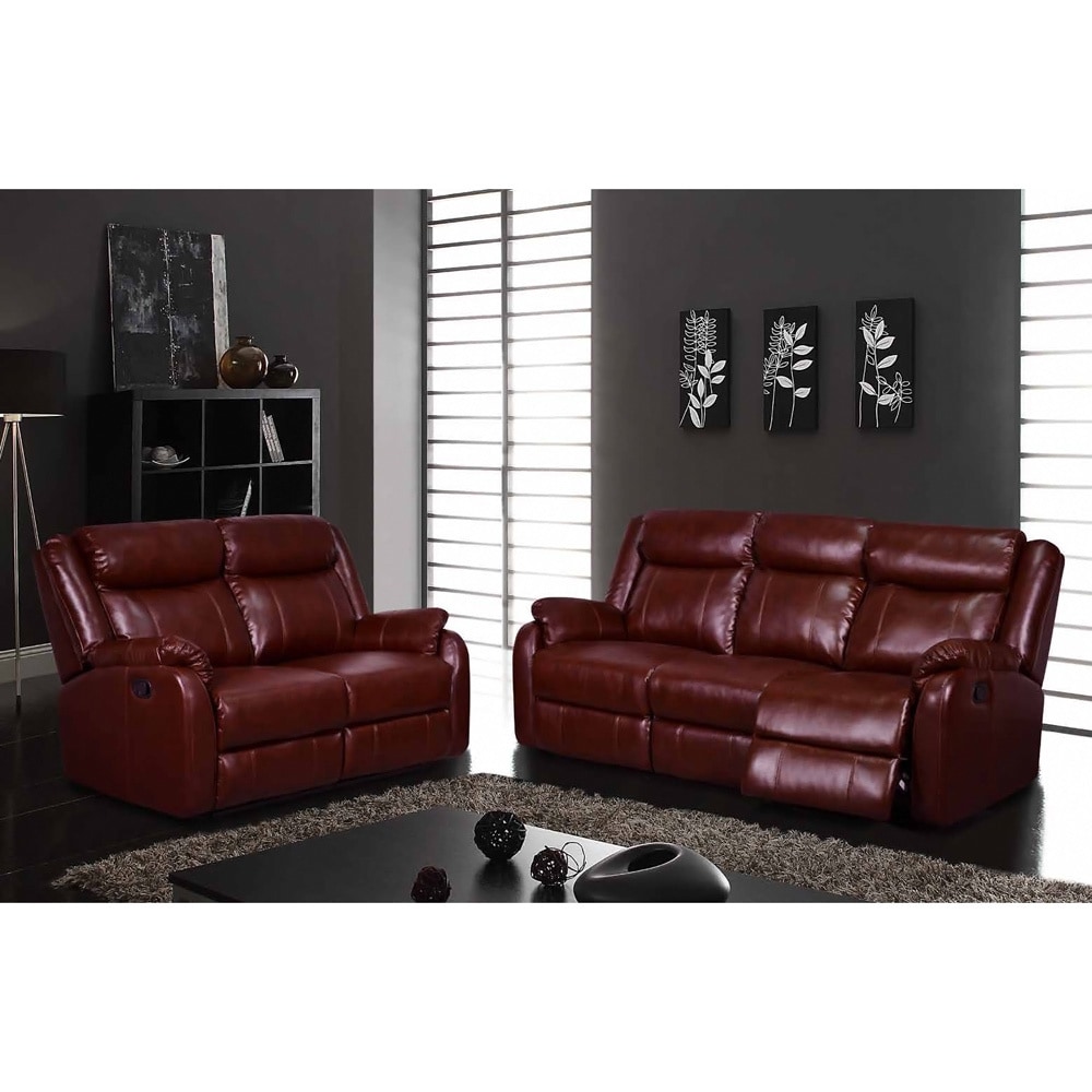 Burgundy Leatherette Reclining Loveseat