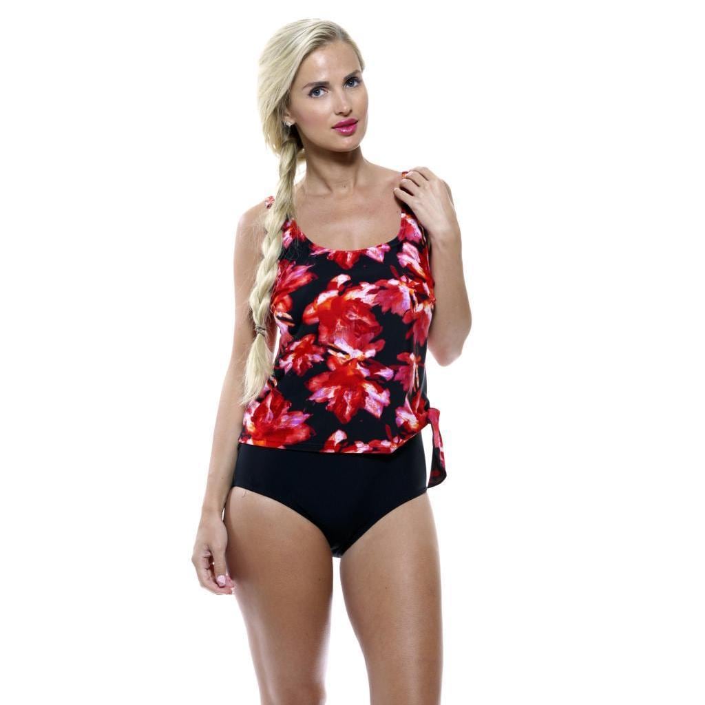 Island World Island Pearl Womens Watercolor Red Rose Faux One piece Swimsuit Red Size M (8  10)