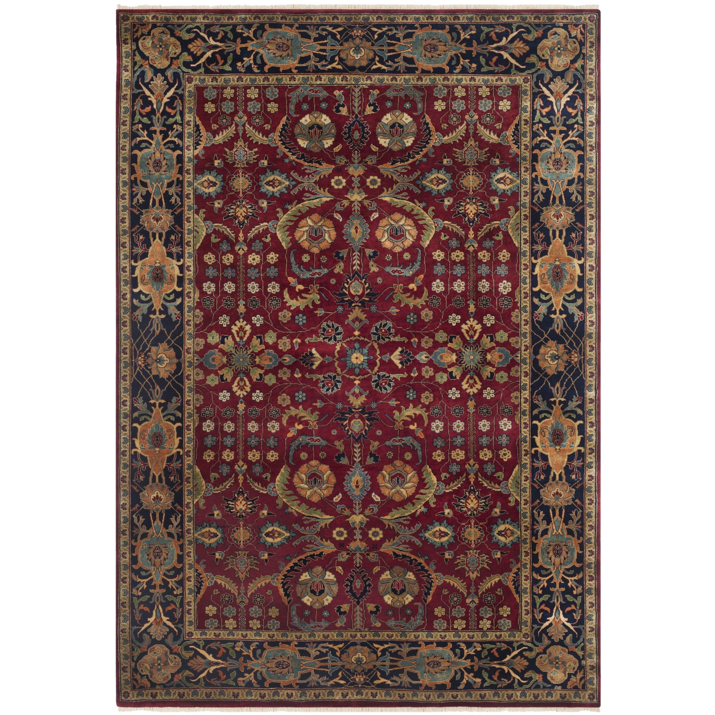 Safavieh Hand knotted Farahan Sarouk Red/ Navy Wool Rug (6 X 9)