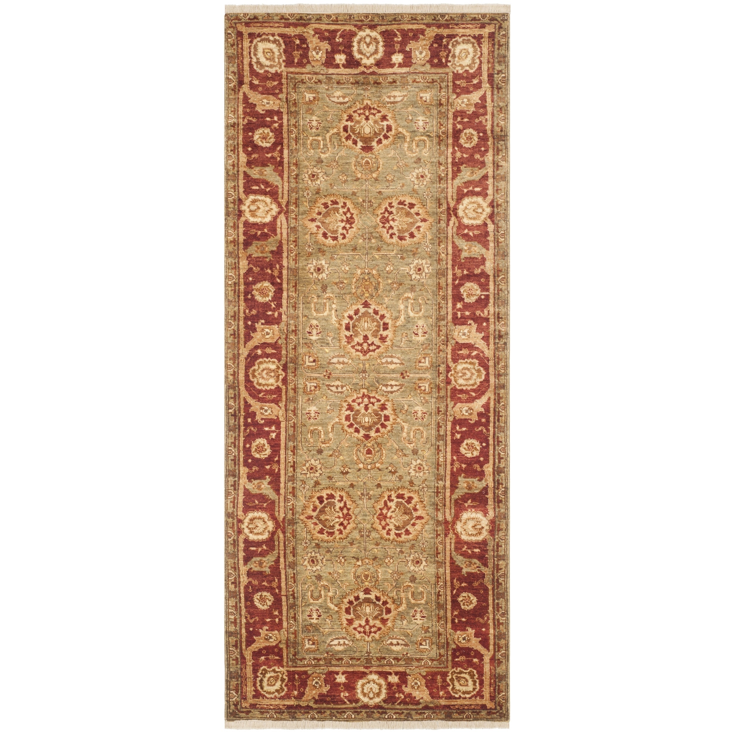 Safavieh Hand knotted Peshawar Vegetable Dye Sage/ Burgundy Wool Rug (3 X 12)