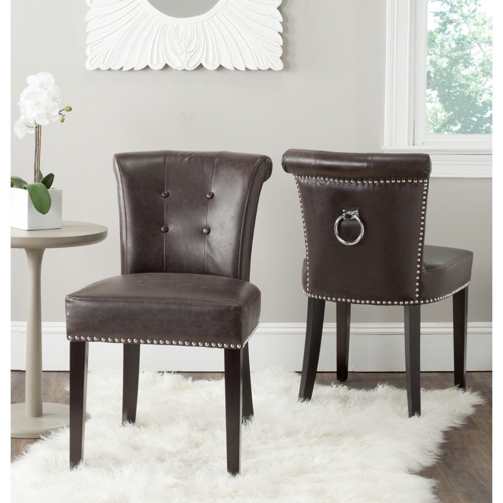 Safavieh Sinclair Antique Brown Bonded Leather Ring Chair (set Of 2)