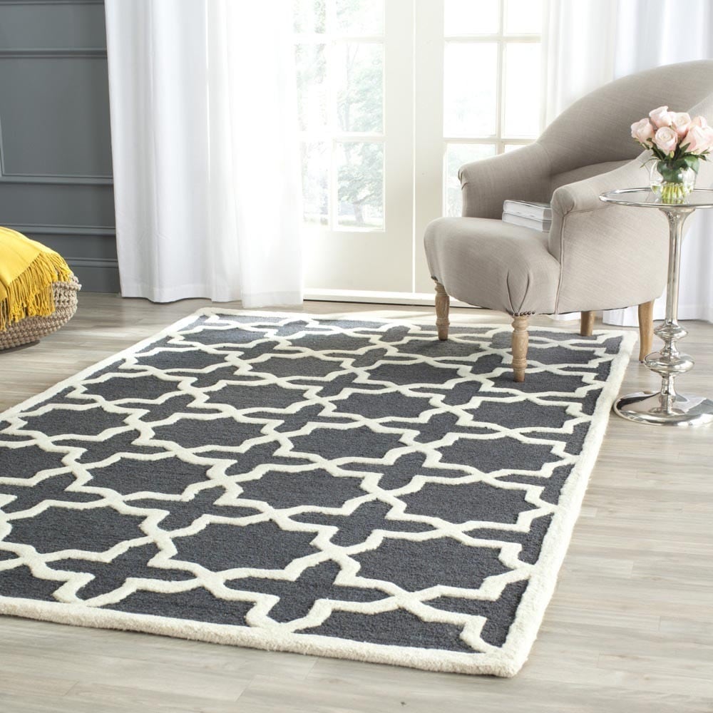 Safavieh Handmade Moroccan Cambridge Dark Grey/ Ivory Wool Rug (6 Square)