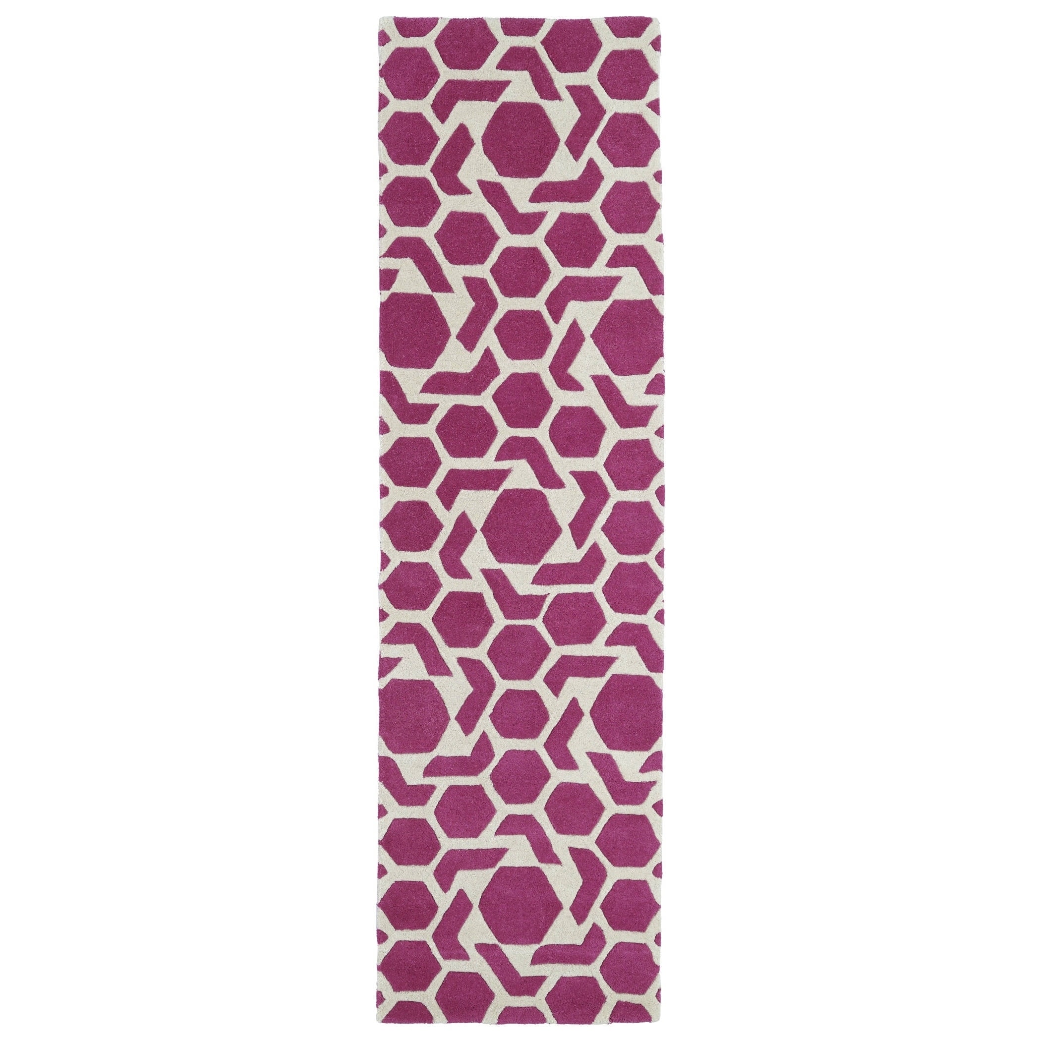 Hand tufted Cosmopolitan Geo Pink/ Ivory Wool Runner Rug (23 X 80)