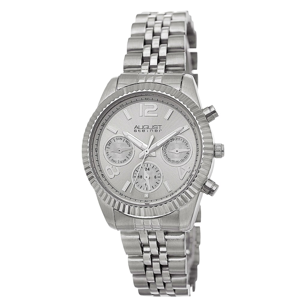 August Steiner Women's Swiss Quartz Multifunction Stainless Steel Silver-Tone Bracelet Watch