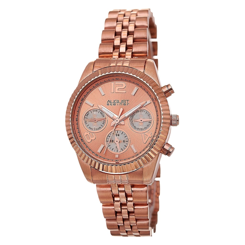 August Steiner Women's Swiss Quartz Multifunction Stainless Steel Rose-Tone Bracelet Watch