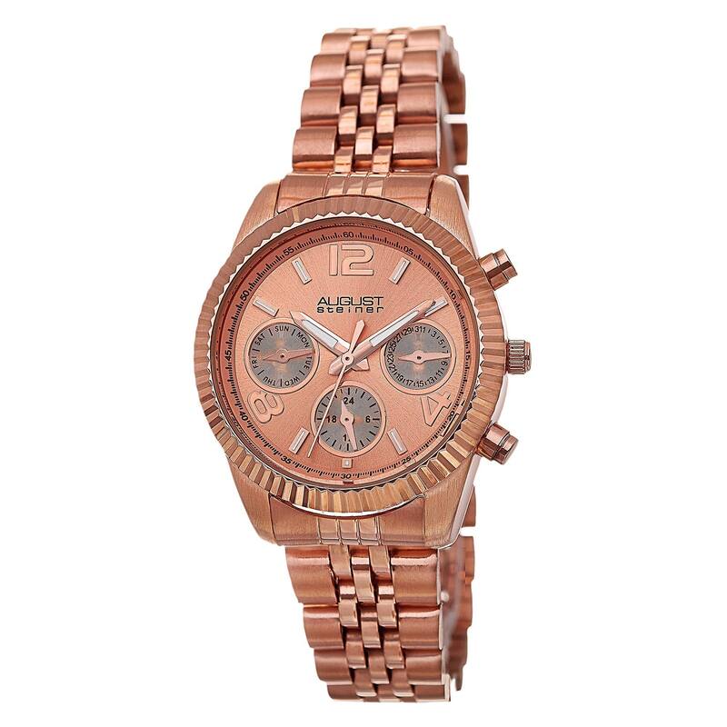 August Steiner Women's Swiss Quartz Multifunction Stainless Steel Rose-Tone Bracelet Watch