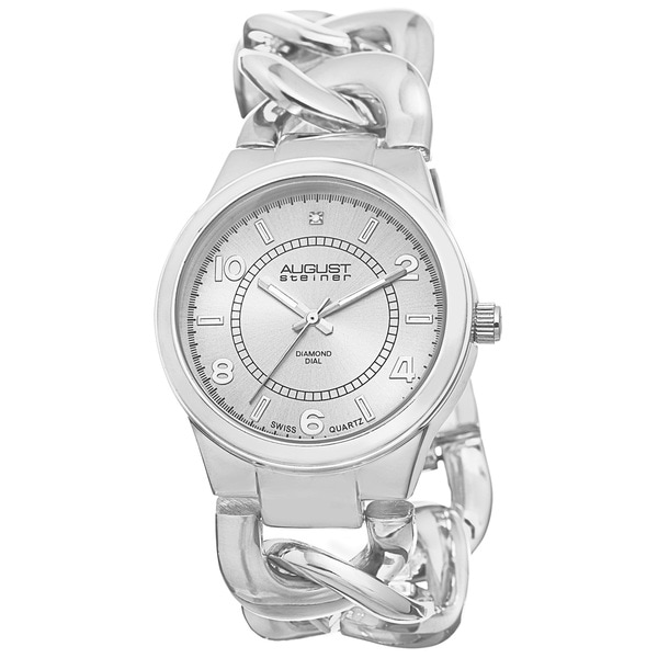 August Steiner Women's Swiss Quartz Diamond Chain Link Silver-Tone Bracelet Watch