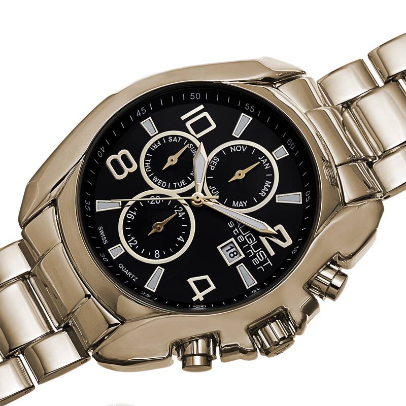 August Steiner Men's Swiss Quartz Multifunction Gold-Tone Bracelet Watch