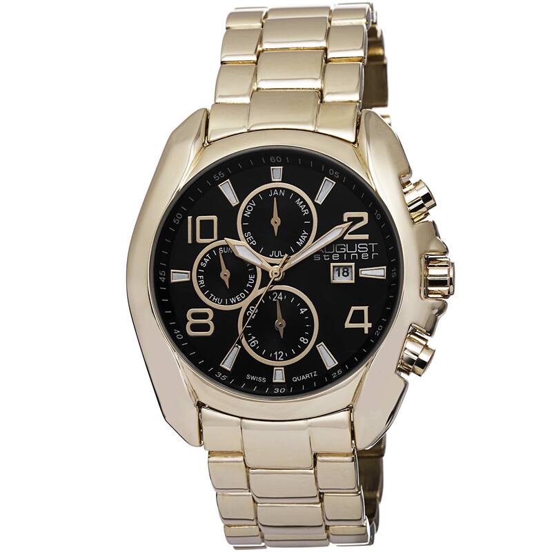August Steiner Men's Swiss Quartz Multifunction Gold-Tone Bracelet Watch