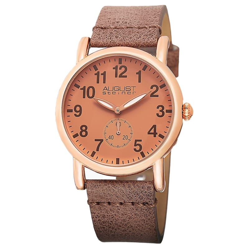 August Steiner Women's Swiss Quartz Leather Strap Watch - Rose-Tone/Pink Dial