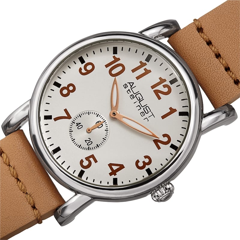 August Steiner Women's Swiss Quartz Leather Strap Watch - Silver/White Dial