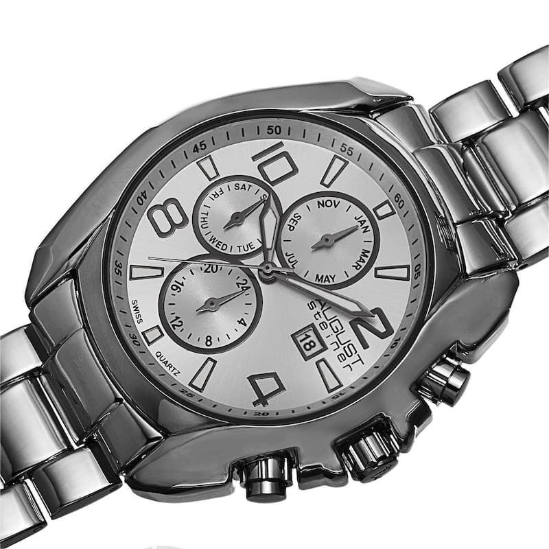 August Steiner Men's Swiss Quartz Multifunction Black Bracelet Watch