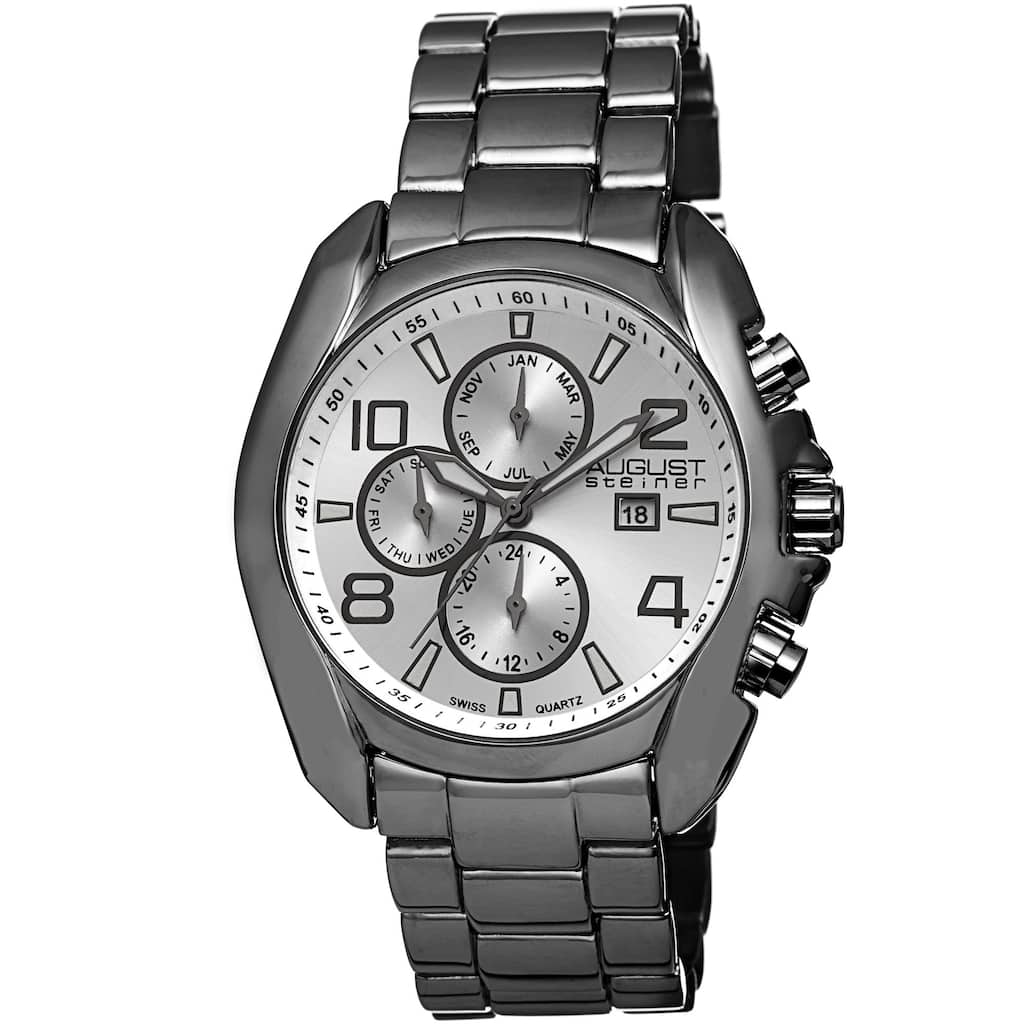August Steiner Men's Swiss Quartz Multifunction Black Bracelet Watch