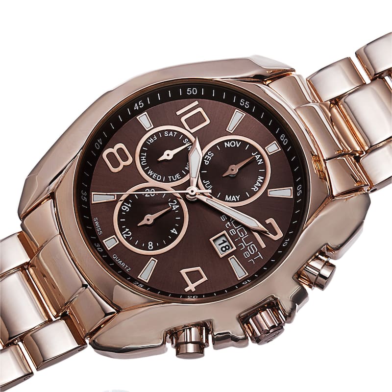 August Steiner Men's Swiss Quartz Multifunction Rose-Tone Bracelet Watch