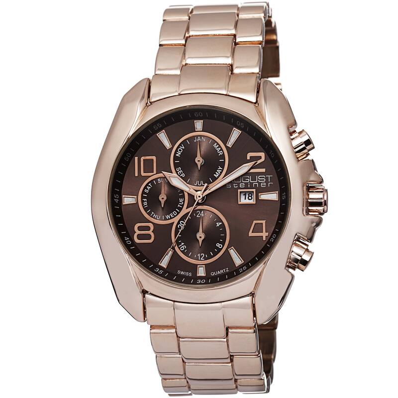 August Steiner Men's Swiss Quartz Multifunction Rose-Tone Bracelet Watch