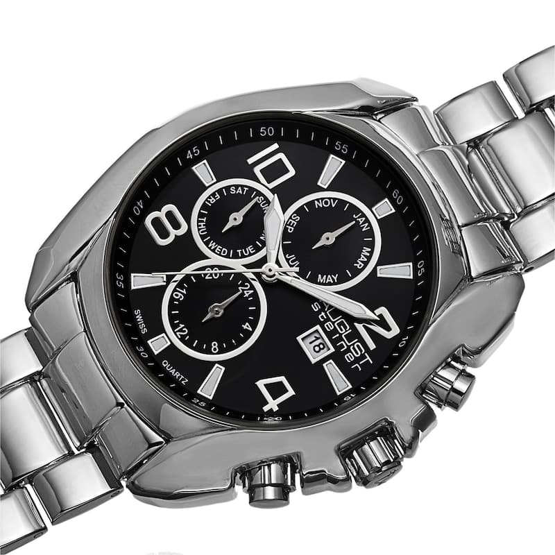 August Steiner Men's Swiss Quartz Multifunction Silver-Tone Bracelet Watch