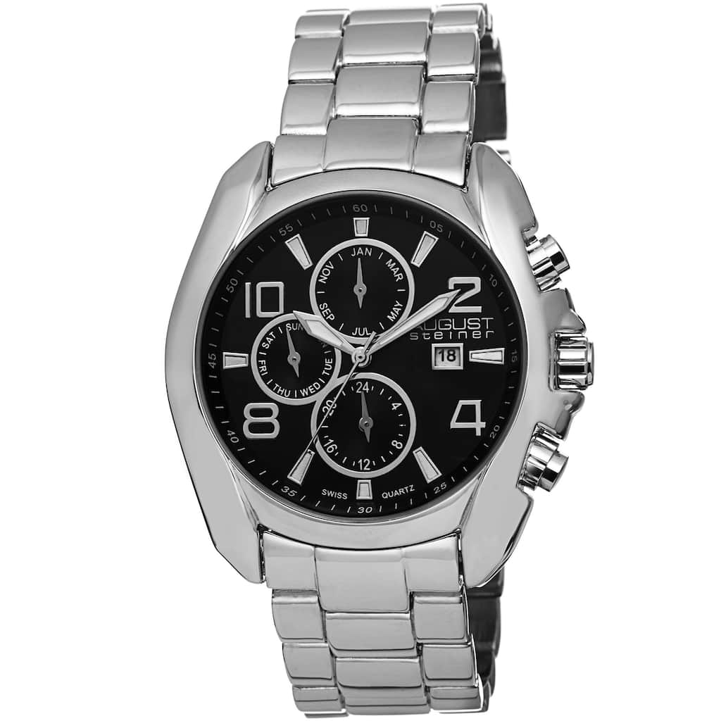 August Steiner Men's Swiss Quartz Multifunction Silver-Tone Bracelet Watch