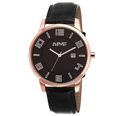 August Steiner Men's Ultra-Thin Swiss Quartz Leather Black Strap Watch
