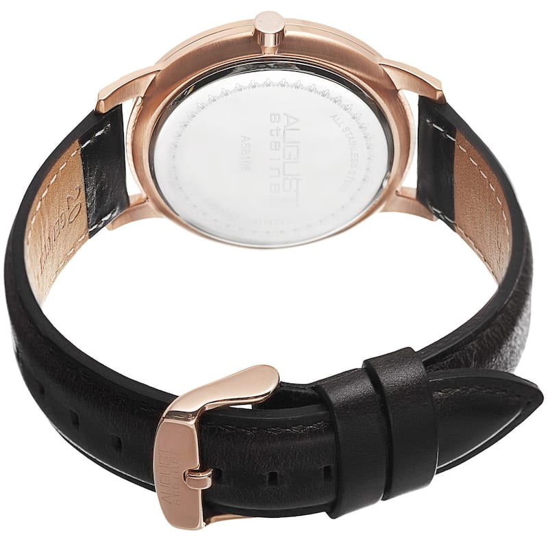 August Steiner Men's Ultra-Thin Swiss Quartz Leather Black Strap Watch