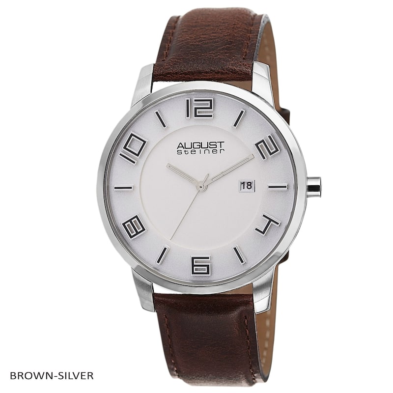 August Steiner Men's Ultra-Thin Swiss Quartz Watch with Leather Strap - brown-silver