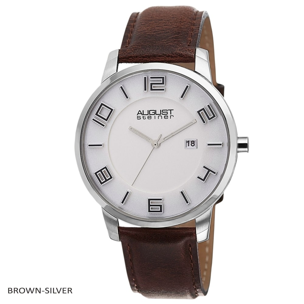 August Steiner Men's Ultra-Thin Swiss Quartz Watch with Leather Strap
