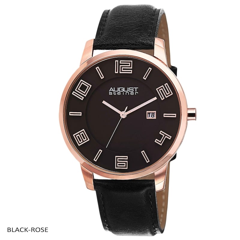 August Steiner Men's Ultra-Thin Swiss Quartz Watch with Leather Strap