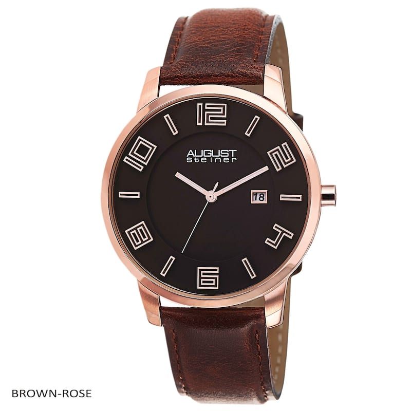 August Steiner Men's Ultra-Thin Swiss Quartz Watch with Leather Strap - brown-rose