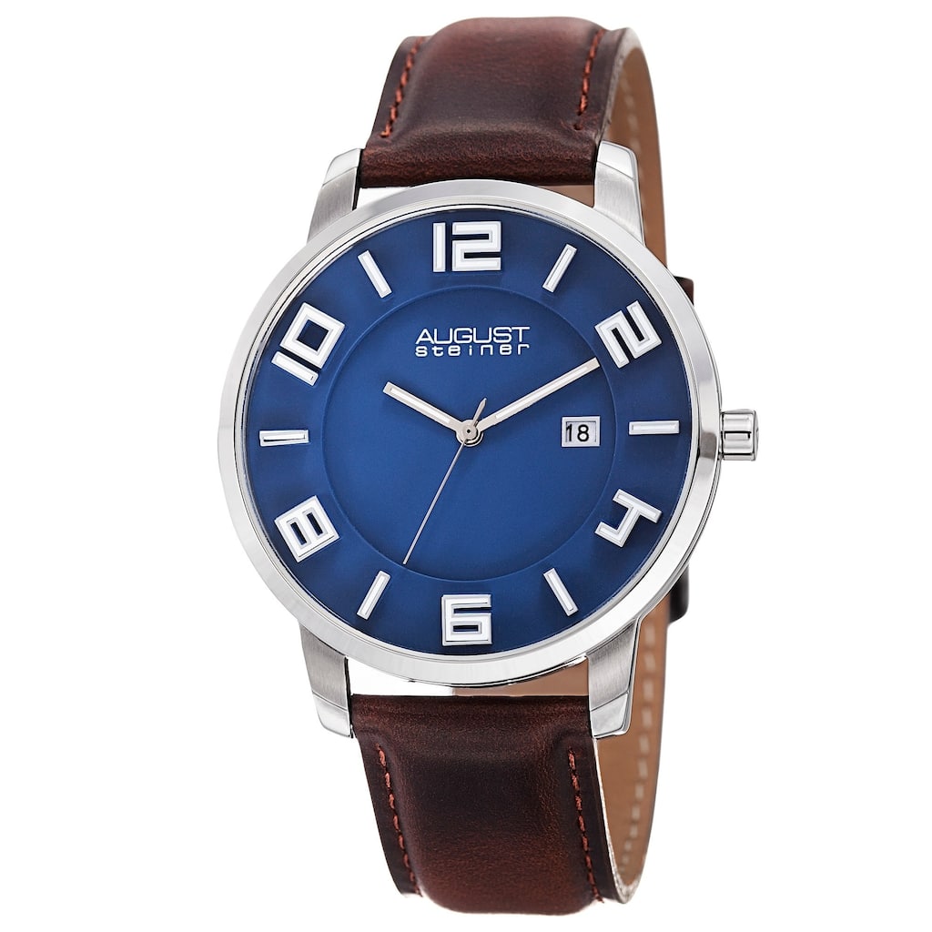 August Steiner Men's Ultra-Thin Swiss Quartz Watch with Leather Strap