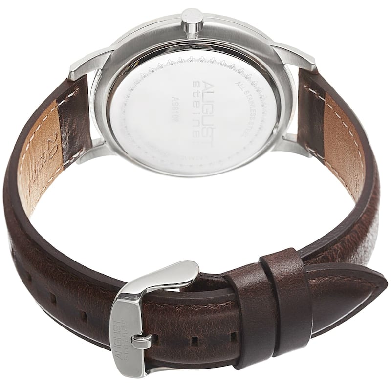 August Steiner Men's Ultra-Thin Swiss Quartz Leather Brown Strap Watch