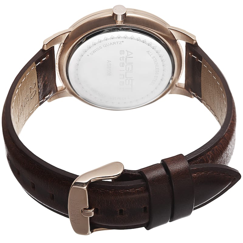 August Steiner Men's Ultra-Thin Swiss Quartz Leather Rose-Tone Strap Watch