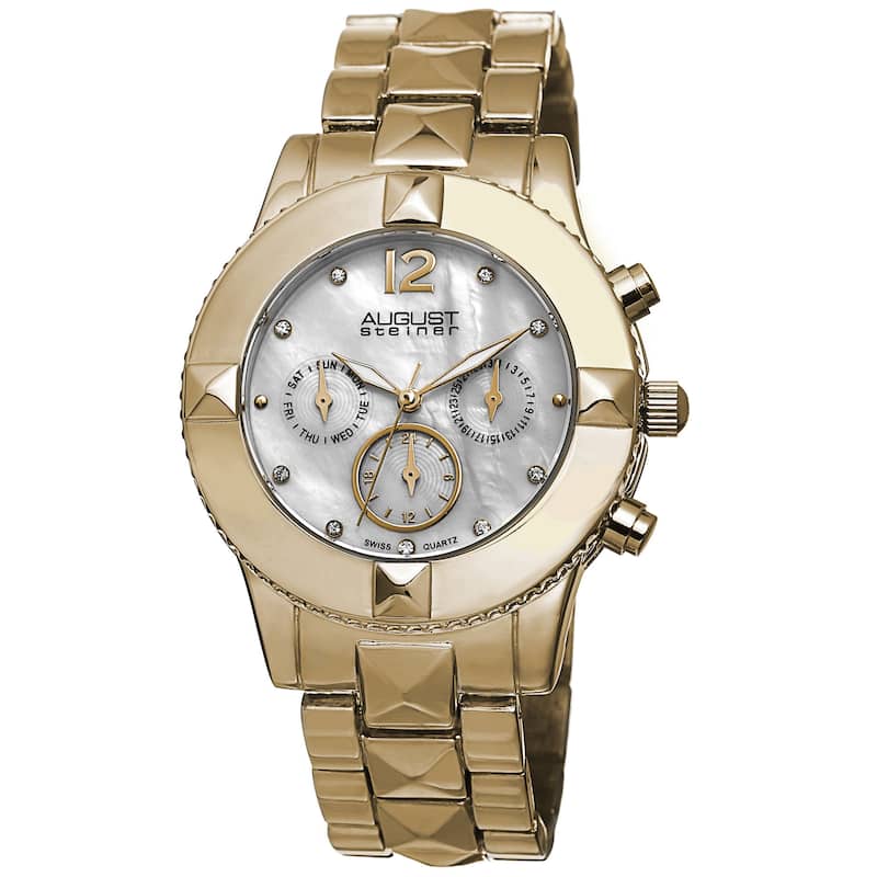 August Steiner Women's Swiss Quartz Crystal Multifunction Gold-Tone Bracelet Watch