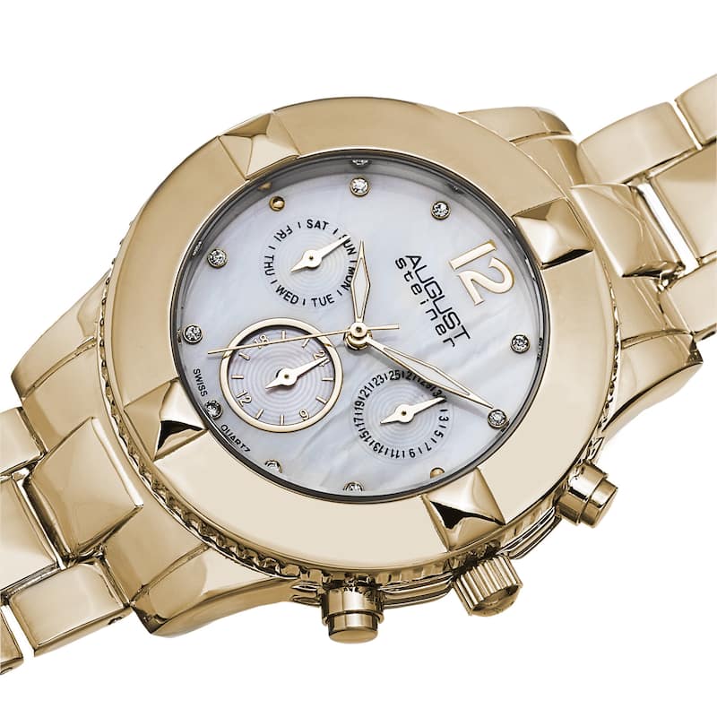 August Steiner Women's Swiss Quartz Crystal Multifunction Gold-Tone Bracelet Watch