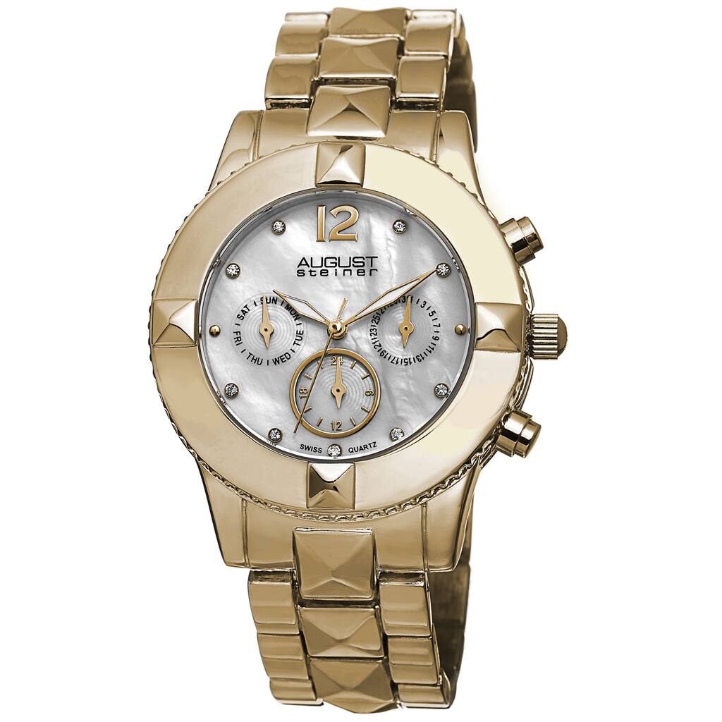 August Steiner Women's Swiss Quartz Crystal Multifunction Gold-Tone Bracelet Watch