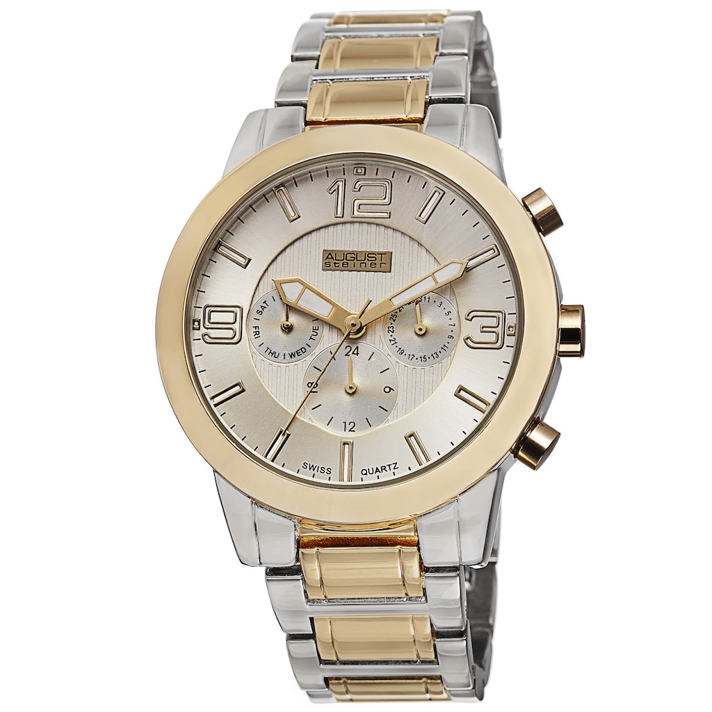 August Steiner Men's Swiss Quartz Multifunction Two-Tone Bracelet Watch
