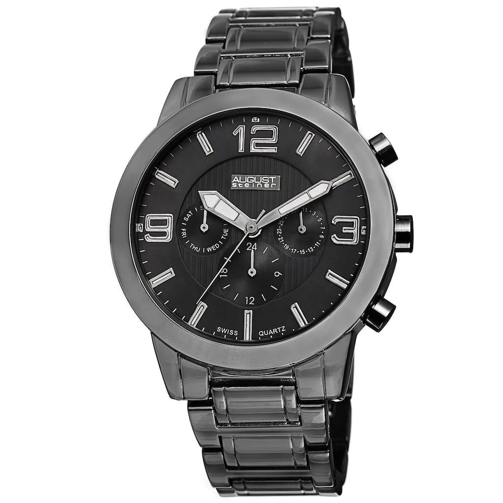 August Steiner Men's Swiss Quartz Multifunction Black Bracelet Watch