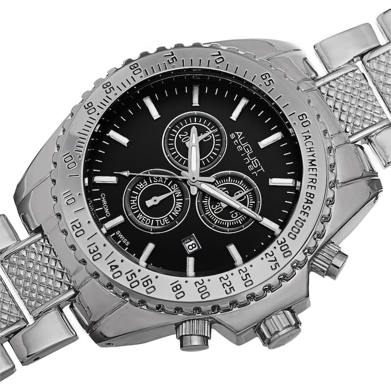 August Steiner Men's Tachymeter Swiss Quartz Chronograph Silver-Tone Bracelet Watch