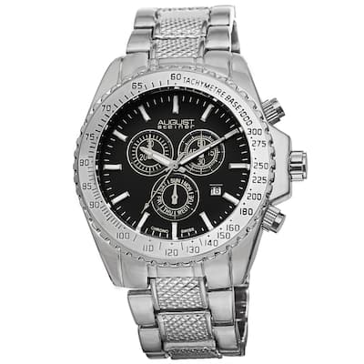 August Steiner Men's Tachymeter Swiss Quartz Chronograph Silver-Tone Bracelet Watch