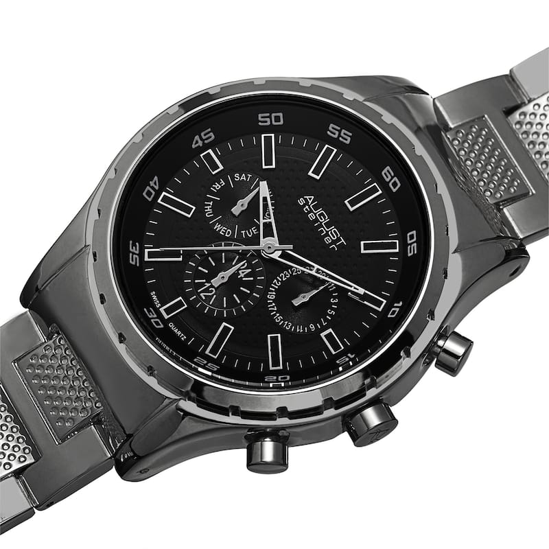 August Steiner Men's Swiss Quartz Multifunction Black Bracelet Watch