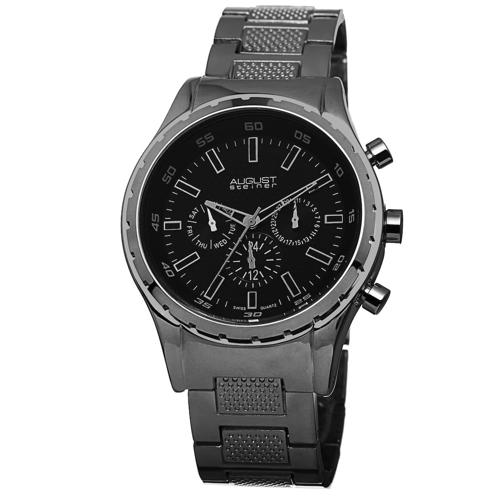 August Steiner Men's Swiss Quartz Multifunction Black Bracelet Watch