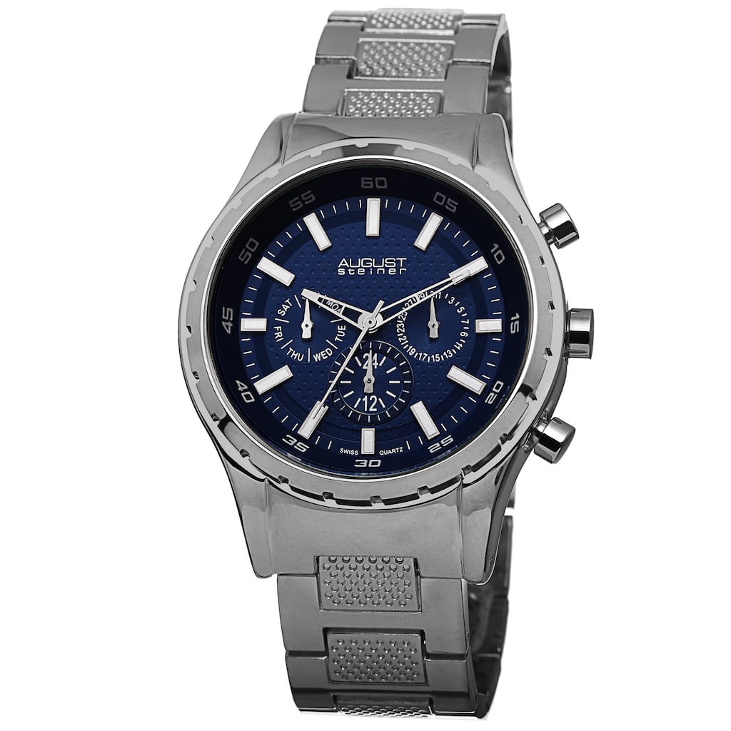 August Steiner Men's Swiss Quartz Multifunction Blue Bracelet Watch