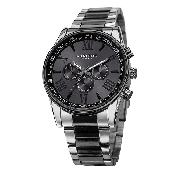 Akribos XXIV Men's Multifunction Tachymeter Stainless Steel Two-Tone Bracelet Watch - black