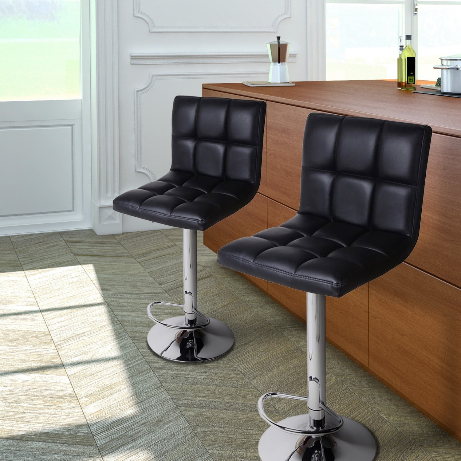 Adeco Black/chrome Finish Adjustable Barstool Chair Set