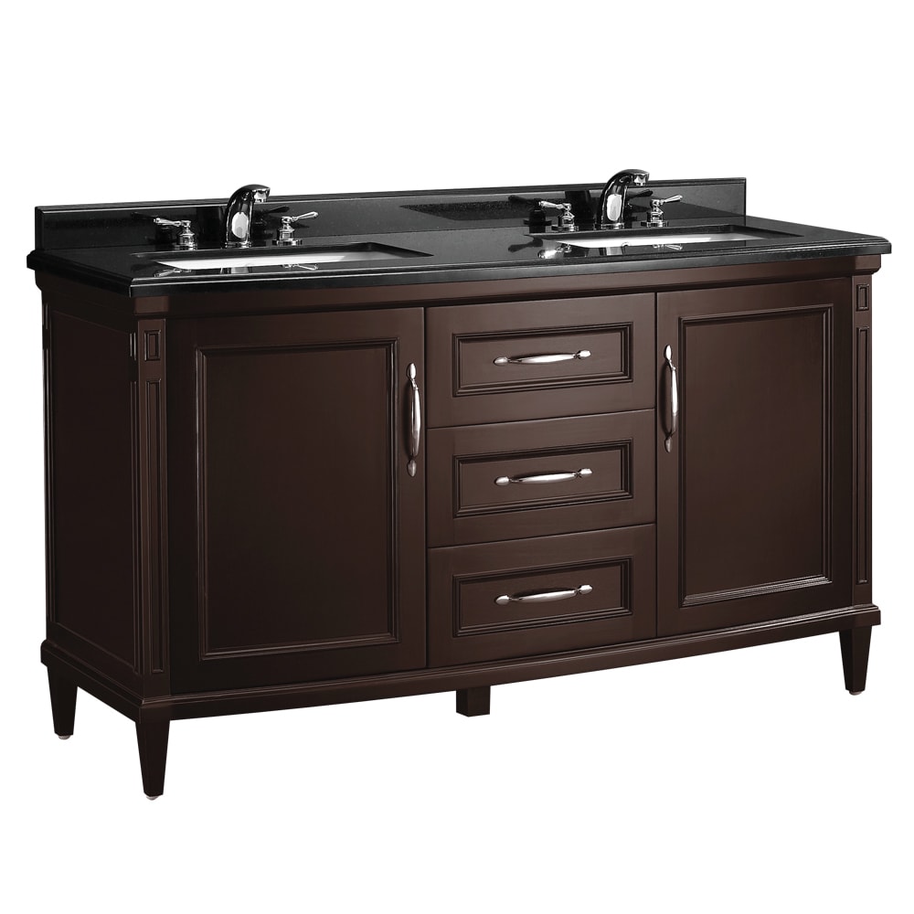 Ove Decors Rose 60 inch Double bowl Black Granite Top Vanity