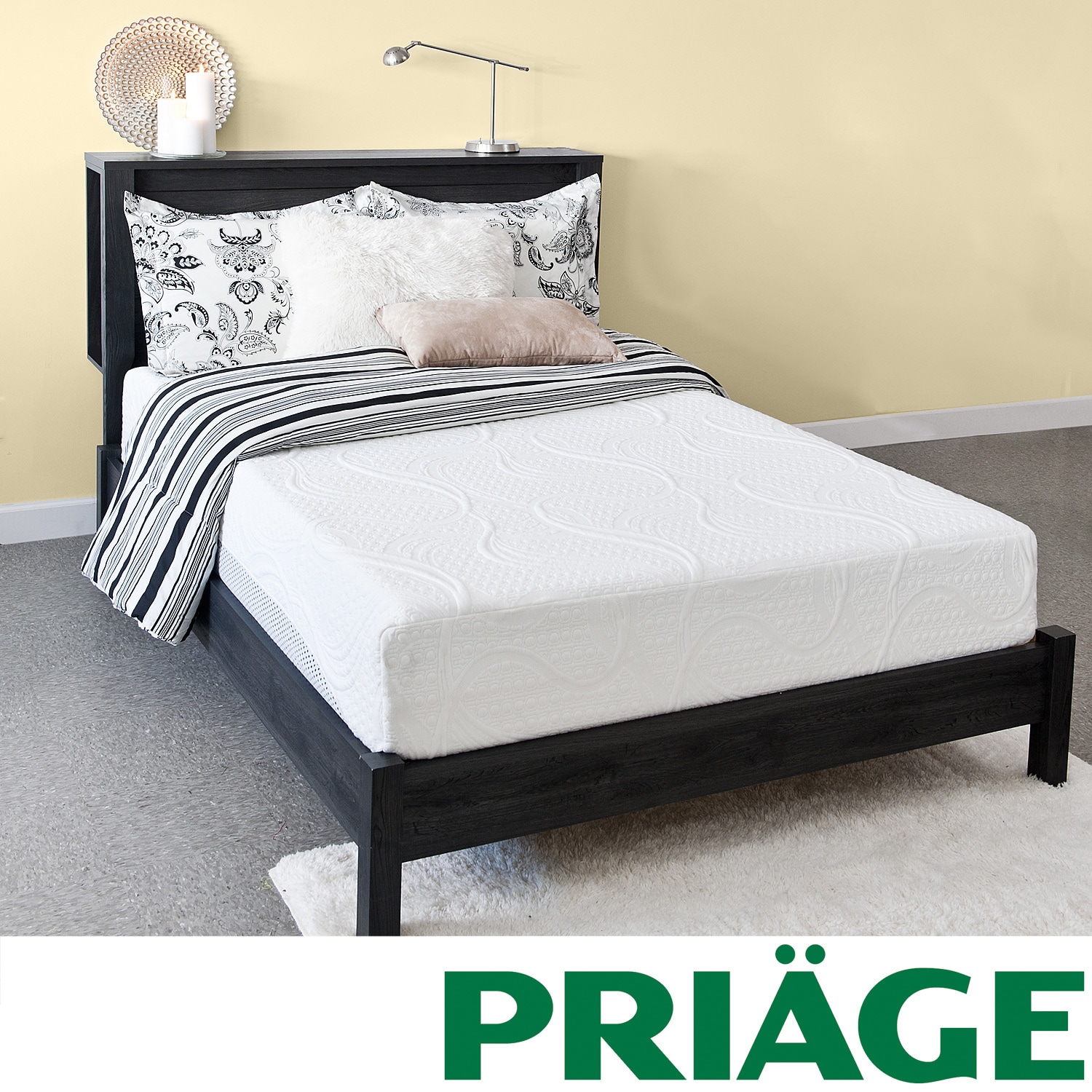 Priage Green Tea 8 inch Queen size Memory Foam Mattress And Steel Foundation Set