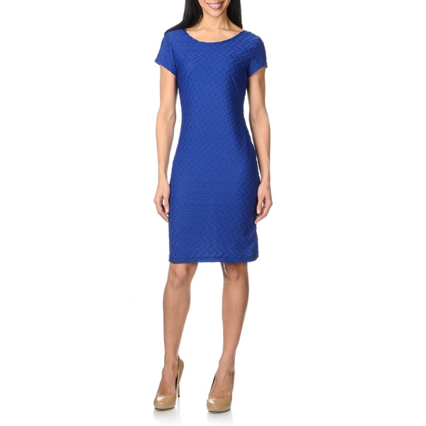 Sharagano Women's Royal Blue Textured Knit Scoop back Dress Sharagano Casual Dresses