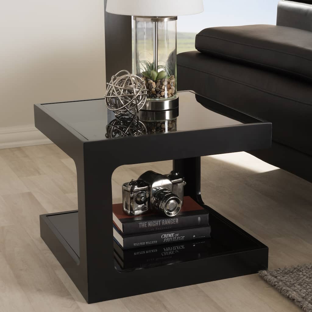 Baxton Studio Clara Black Modern End Table with 2 Glass Shelves