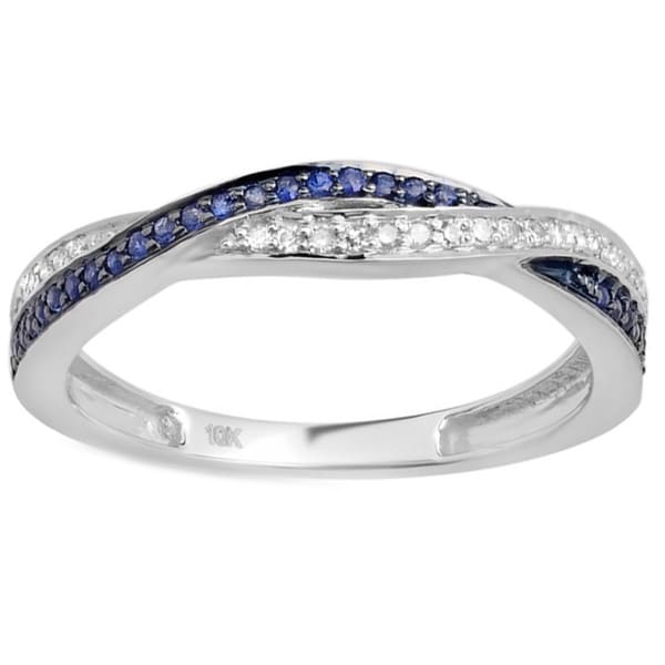 Shop 10k Gold 1/4ct TDW Diamond and Blue Sapphire Ring - Free Shipping ...
