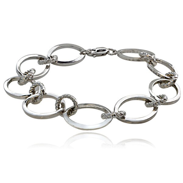 Shop Mondevio Sterling Silver Oval and Rope Design Link Bracelet - Free ...