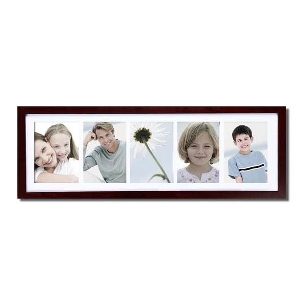 Adeco Decor Walnut Color Wood Wall Hanging Picture Photo Frame with Mat, and Five 5x7-inch Openings