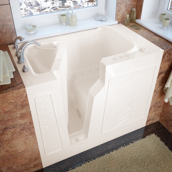 Meditub 26x46 Inch Left Drain Biscuit Air Jetted Walk In Bathtub